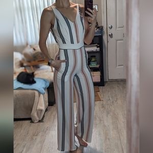 Striped wide leg Crystal Doll white black & pink jumpsuit size small
